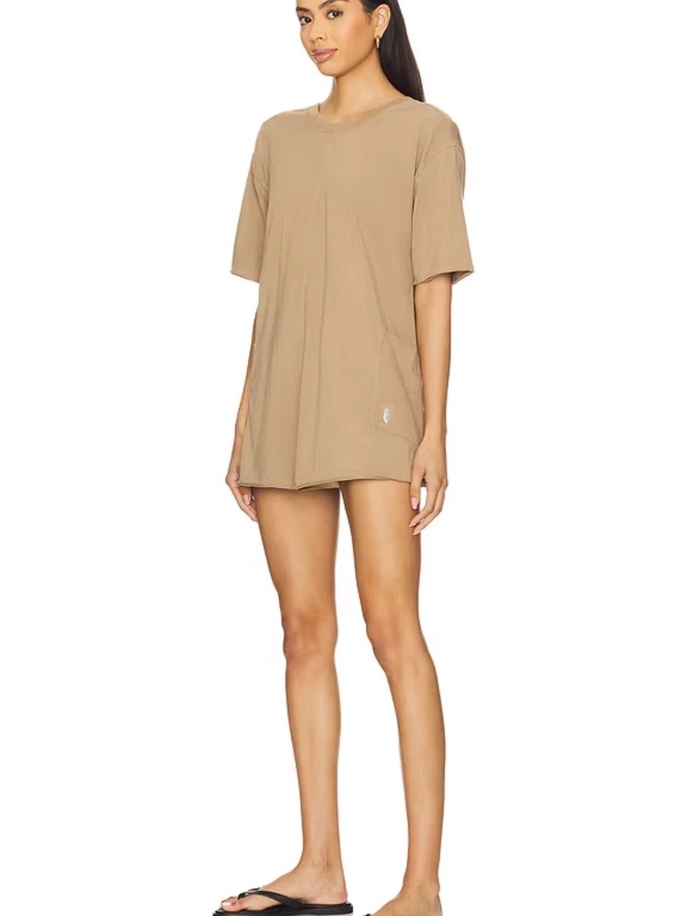 FP Movement by Free People Relaxed Short-Sleeve Romper in Tan
